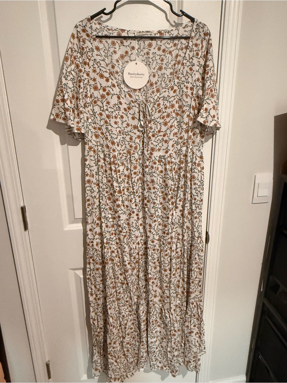 Ruthy Dainty Cream Maxi Dress with Brown Floral Print